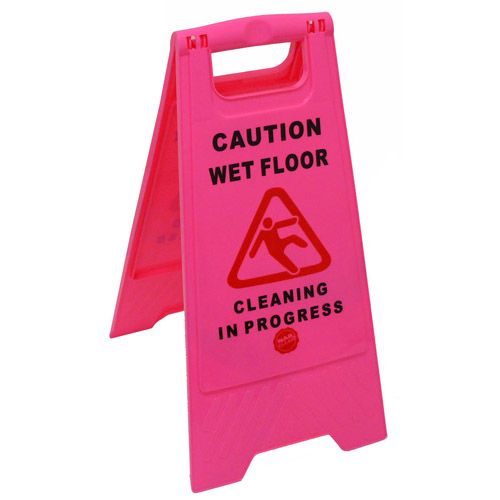 CAUTION SIGN A-FRAME 'WET FLOOR, CLEANING IN PROGRESS' PINK
