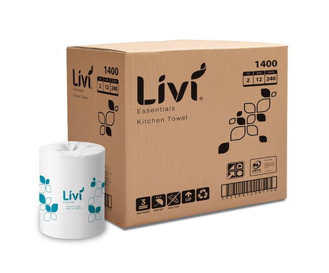 LIVI ESSENTIALS KITCHEN TOWEL ROLL 2 PLY 240 SHEETS