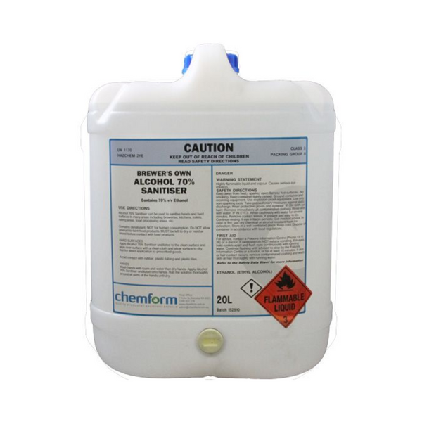 CHEMFORM BREWERS OWN ALCOHOL 70% SANITISER 20L (DG3)