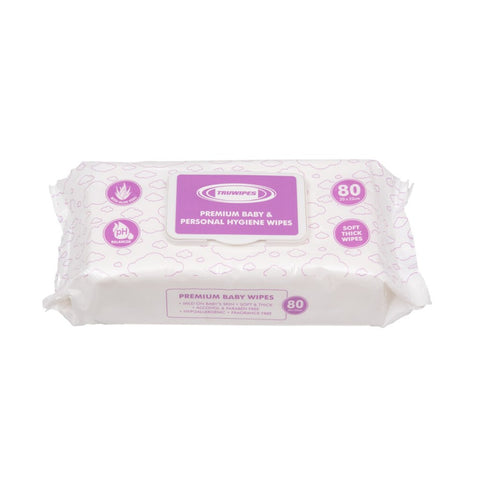 TRUWIPES PREMIUM GRADE BABY & PERSONAL HYGIENE WIPES 80 PACK