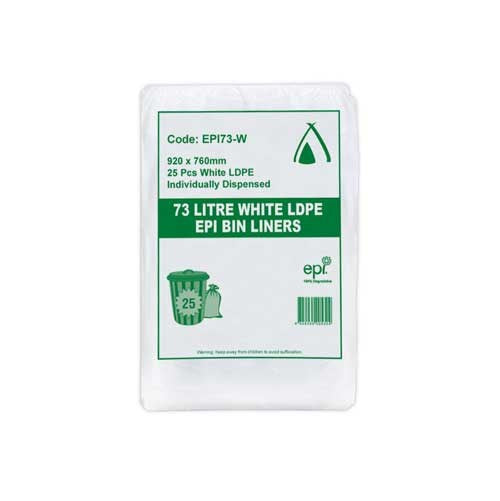 73L EPI DEGRADABLE BIN LINERS- WHITE EPI73-W